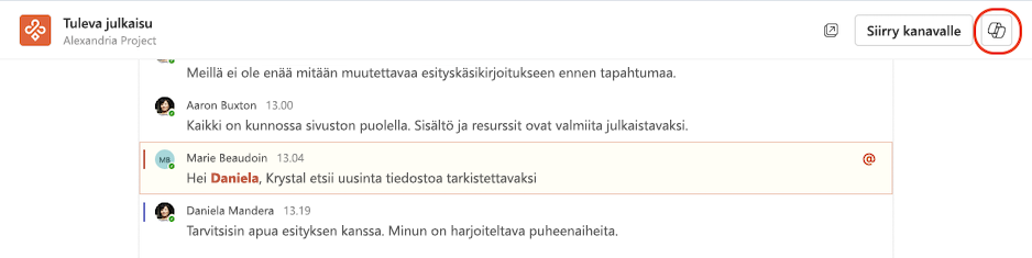 Copilotin käyttäminen kanavan immersiivisestä näkymästä