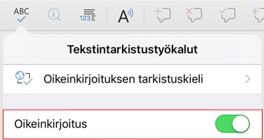 Oikeinkirjoituksen tarkistuksen ottaminen käyttöön