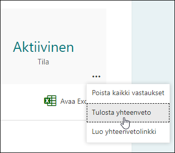 Microsoft Formsin Tulosta yhteenveto-vaihto ehto