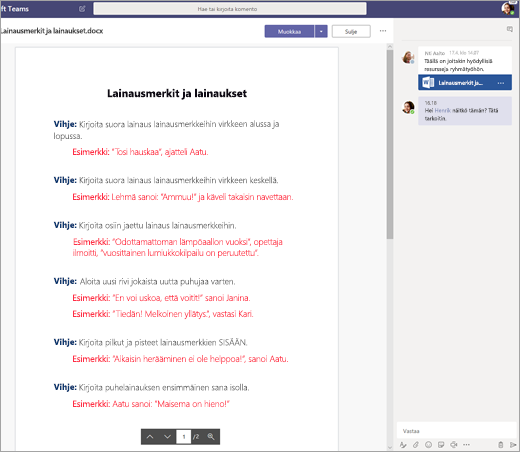 Opiskelijat, jotka tekevät yhteistyötä asiakirjan parissa Teamsissa.