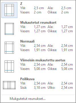 Näytä Asettelu-välilehden reunusasetukset.