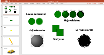 Dia, jossa esimerkkejä SVG-suodattimista