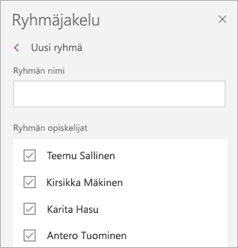 Valitse valintaruudut opiskelijoiden nimien vierestä.