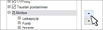 Valitse välilehti ja käytä ylä- ja alanuolipainikkeita