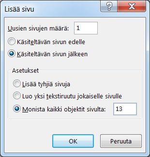 Publisher-sivun lisäämisen valintaikkuna