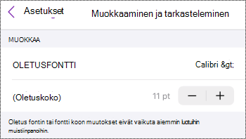 Muokkaa ja näytä -valikko OneNote for iOS-asetuksissa.