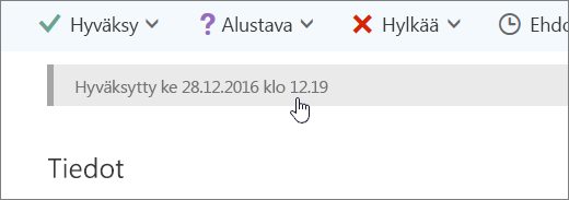 Näyttökuva, jossa näkyy, että kalenteritapahtuma on hyväksytty.