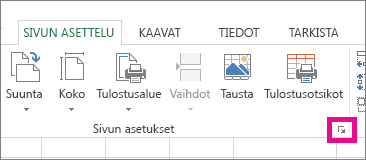 Napsauta Sivun asetukset -ryhmän oikeassa alakulmassa olevaa nuolta