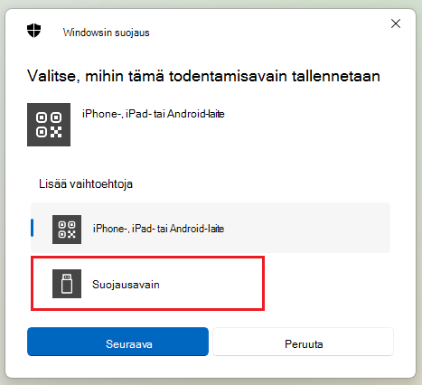 Näyttökuva suojausavaimen tallentamisesta Windows 11.