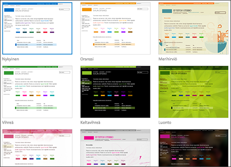 SharePoint Online -sivu, jolla näkyy sivustomallien kuvia