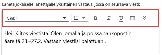 Outlookin verkkoversio, automaattinen vastausviesti