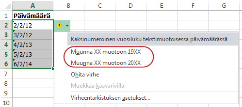 Päivämäärien muuntokomennot