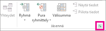 Napsauta Jäsennä-ryhmän valintaikkunan avainta