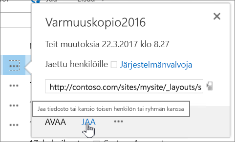 Jaa-painikkeen napsauttaminen tiedostossa