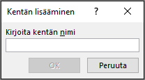 Lisää kenttä -valintaikkunan avulla voit lisätä mukautettuja kenttiä yhdistämisluetteloon