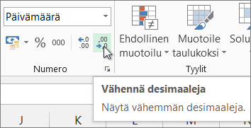 Vähennä desimaaleja -painike