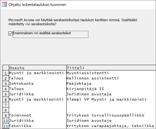 Tietojen tuomisesta Excelistä