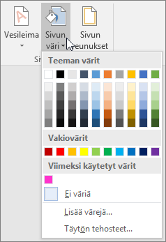 Sivun väri -asetukset näytetään