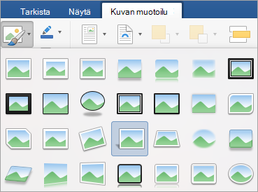 Näyttää Pikatyylit-valikon asetukset