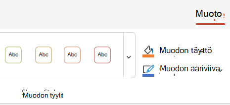 Muoto-välilehden väri- ja tyyliasetukset.