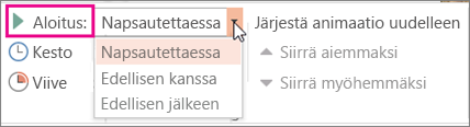 Animaation alkamisajan määrittäminen