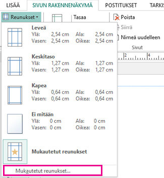 Mukautetut reunukset tulostusta varten