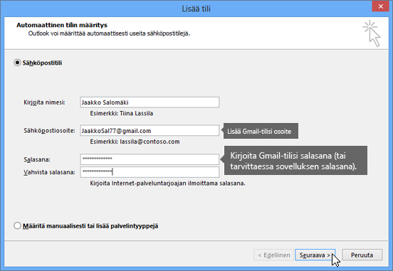 Kirjoita Gmail-sähköpostiosoitteesi ja Gmail-tilisi salasana