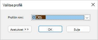 Valitse profiili -valintaikkuna, jossa on uuden profiilin nimi.