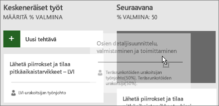 Näyttökuva tehtävän siirtämisestä Tehtävätaulun sarakkeesta toiseen.