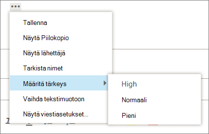 Näyttö kuvassa on käytettävissä viestit-vaihto ehto, jossa on valittu tärkeys korostettuna, ja näyttää arvot, joiden arvo on suuri, normaali tai matala.