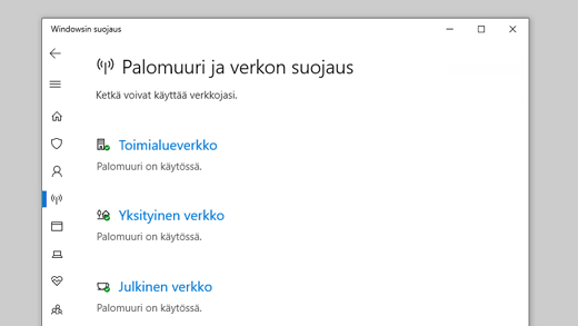 Palomuuri ja verkon suojaus Windowsin suojauksessa