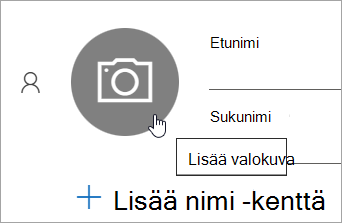 Näyttökuva, jossa näkyy vaihtoehto lisätä valokuva yhteyshenkilölle