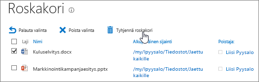 Tyhjennä kaikki kohteet roskakorista