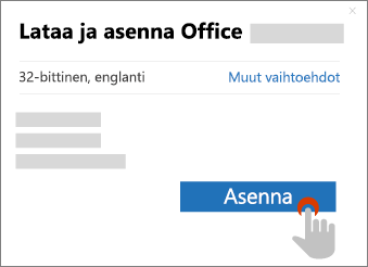 Näyttää Asennuspainikkeen Lataa Office -valintaikkunassa