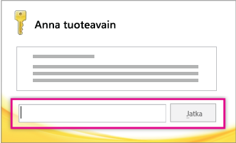 Syötä tuoteavain.