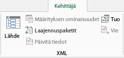 Kehitystyökalut-välilehden XML-komennot