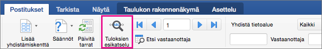 Postitukset-välilehdessä näkyy Esikatsele tuloksia -kohta korostettuna