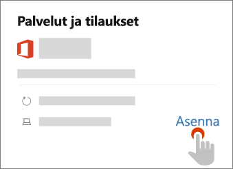 Näyttää Asennuslinkin Palvelut & tilaukset -sivulla