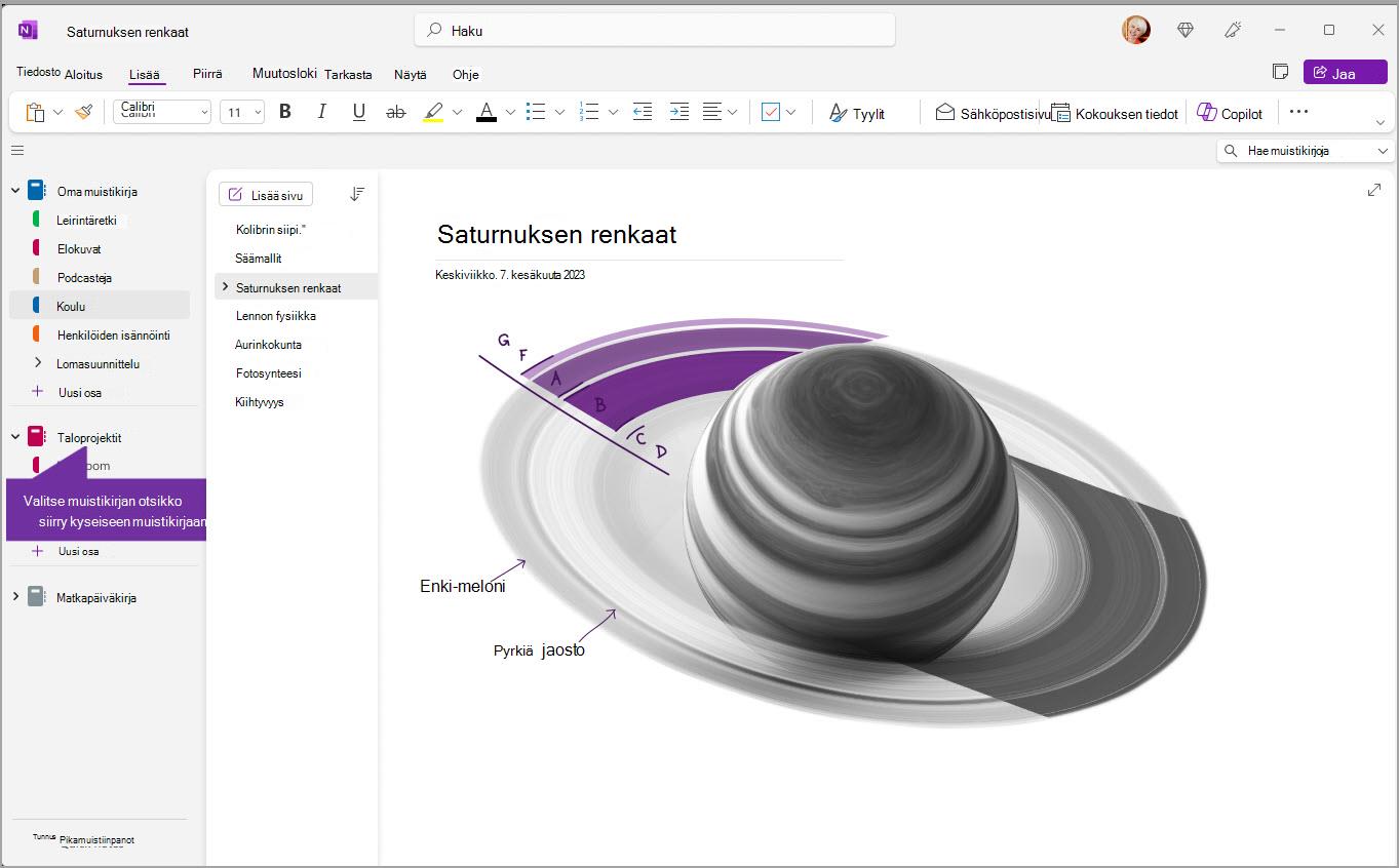 siirry onenote-näyttökuvassa kaksikymmentäyksi versiota two.jpg