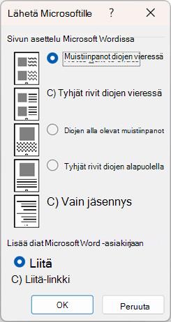 Lähetä Microsoft Wordiin -valintaikkuna