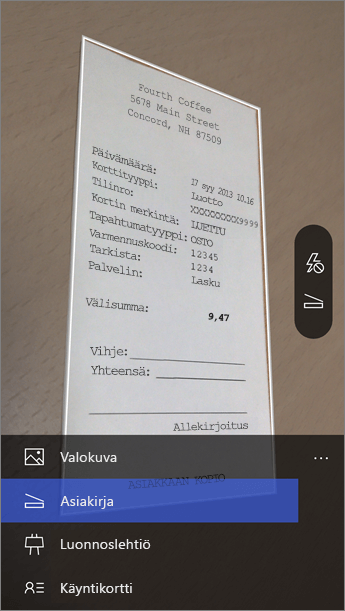 Valitse haluamasi tila, kun Office Lens käynnistetään.