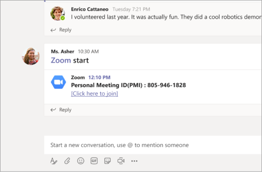 Zoomauslinkki Microsoft Teams -kanavalla