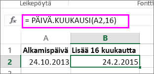 Kuukausien lisääminen päivämäärän PÄIVÄ.KUUKAUSI-kaavaa käyttämällä