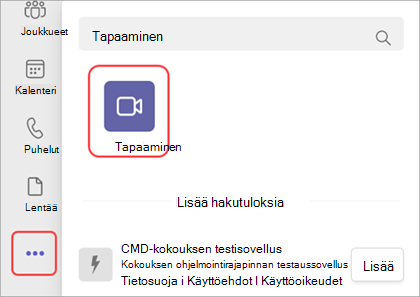 Näyttökuva Meet-sovelluksen lisäämisestä Teamsissa.