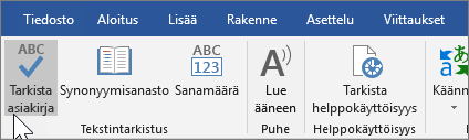 Tarkista-välilehden Tarkista asiakirja -kohdan näyttäminen