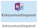 Näyttökuva kokousmuistiinpanojen kuvakkeesta kokouskutsun valintanauhassa