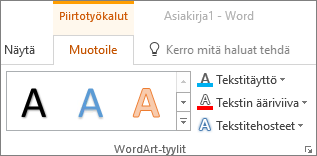 WordArt-tyylit-ryhmä