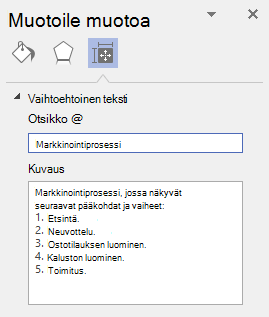 Vaihtoehtoinen teksti -valintaikkuna Visualisoinnille Visio for Windowsissa.