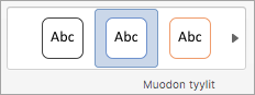 Muodon tyylit -ryhmän asetukset
