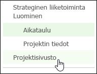 Pikakäynnistyksen Projektisivusto-vaihtoehto